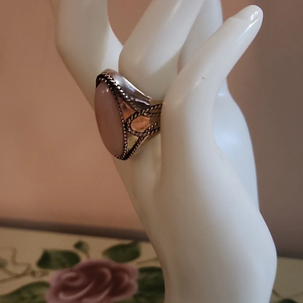 JTV Pink Opal Sterling Silver Cabochon Ring - Picture 7 of 8